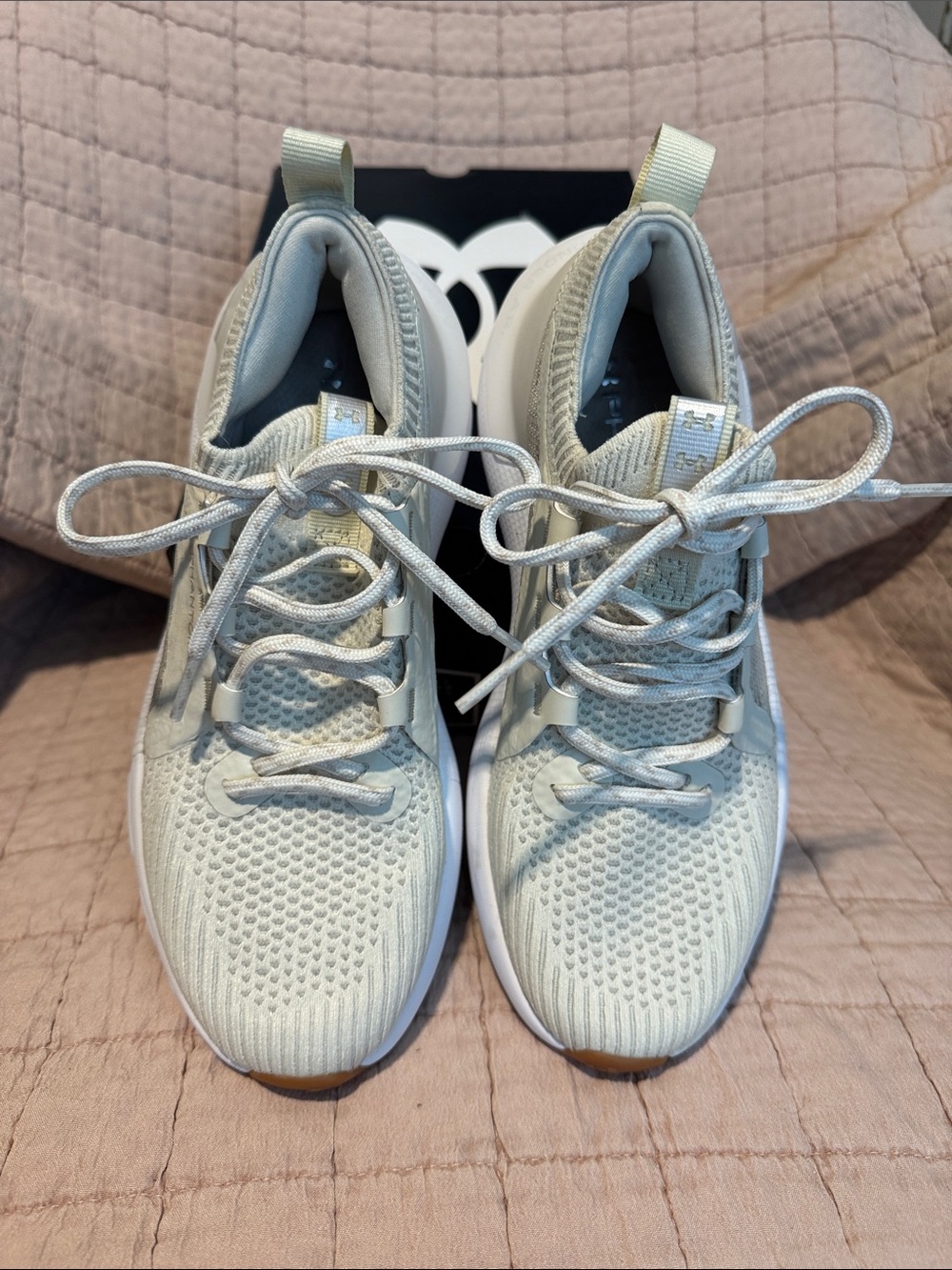 Under Armour Women's Knit (slip on) Lace-Up Trainer in Off White